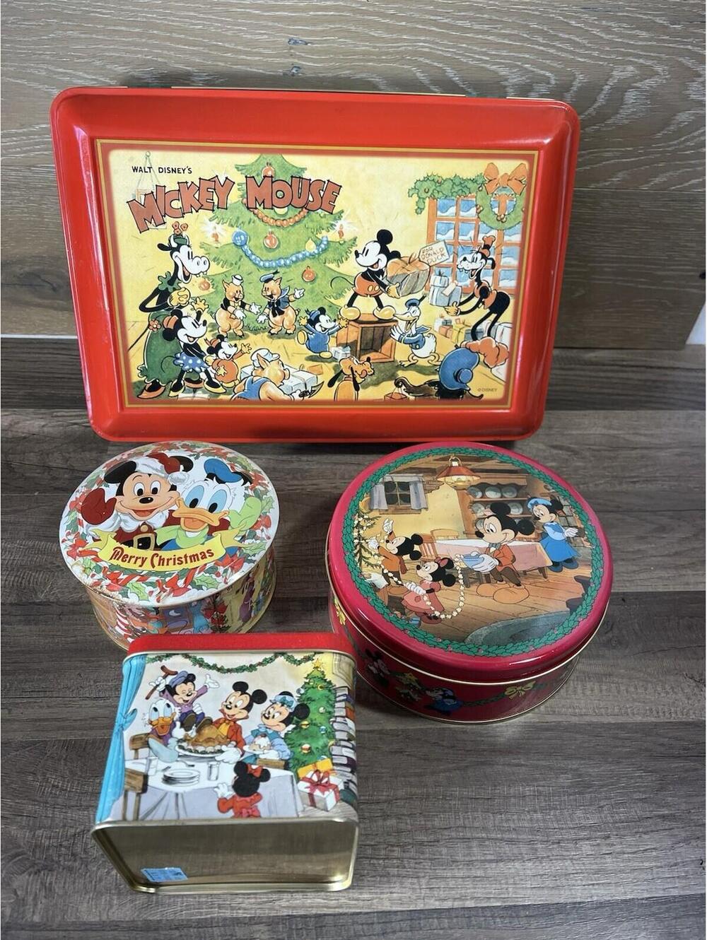 Disney Christmas Themed Tin Containers Lot Of 4
